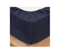 Atmosphera Créateur d'intérieur - Drap Housse en Gaze de Coton "Flora" 160x200cm Bleu Bleu G
