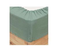 Atmosphera Drap-housse en gaze de coton Flora 160x200 cm Vert céladon