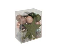 Atmosphera - Kits de Boules de Noël avec Cimier - Décoration de fêtes pour Sapin de Noël - 44 pièces Vert/Marron