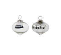 Créateur d'intérieur - Lot de 2 Boules de Noël en Verre Goutte 8cm Argent