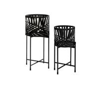 Atmosphera Cache-pots Leaf Lot de 2 en métal 54 cm noir avec support