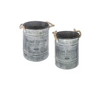 Atmosphera Seaux Set de 2 en métal Gris