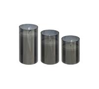 Atmosphera – Coffret 3 bougies LED en verre Sena Noir H10/12/15 cm