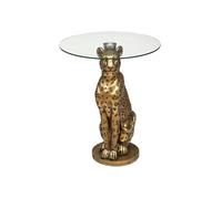 Table à café ""Leopard"" en résine & verre trempé D40cm doré - Atmosphera createur d'interieur