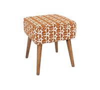 Atmosphera Créateur d'Intérieur - Tabouret d'Appoint Chiara Tissu Motif Géométrique Ambre Blanc Pieds Bois Hévéa Confortable Rétro Art Déco