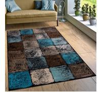 Paco Home Créateur Tapis Salon Original Combinaison De Couleurs Carreaux Turquoise Brun Crème, Dimension:80x150 cm