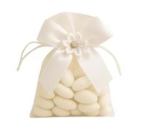CREATI’L Lot de 25 Pochettes en Organza Blanc + Fleur - Sachets à Dragées, Cadeaux Invités Mariage Baptême Naissance- Contenant Bijoux, Bonbons, Souvenirs