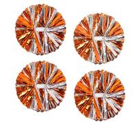 Creatiee Lot de 4 paires de pompons métalliques de pom-pom girl pour l'école, le sport, les jeux de danse, l'esprit d'équipe (orange-argent)