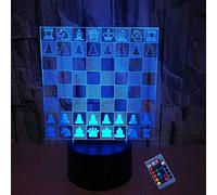 Créatif 3D Échecs Nuit Lampe 16 Couleurs Changeantes Puissance USB Télécommande Contact Switch Lampe Décorative Illusion Optique LED Lampe de Table Anniversaire Noël Cadeau Enfants Jouets
