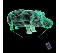 Créatif 3D Hippopotame Nuit Lampe 16 Couleurs Changeantes Puissance USB Télécommande Contact Switch Lampe Décorative Illusion Optique LED Lampe de Table Anniversaire Noël Cadeau Enfants Jouets