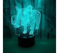 Créatif 3D Sanglier Nuit Lampe Art Déco Lampe Lumières LED Décoration Lampes Touch Control 7 Couleurs Change Veilleuse USB Powered Enfants Cadeau Anniversaire Noël Cadeaux