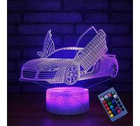 Créatif 3D Voiture de Sport Nuit Lampe 16 Couleurs Changeantes Puissance USB Télécommande Contact Switch Lampe Décorative Illusion Optique LED Lampe de Table Anniversaire Noël Cadeau Enfants Jouets