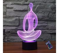 Créatif 3D Yoga Méditation Nuit Lampe 16 Couleurs Changeantes Puissance USB Télécommande Contact Switch Lampe Décorative Illusion Optique LED Lampe de Table Anniversaire Noël Cadeau Enfants Jouets