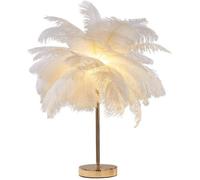 Créatif Blanc Plume D'autruche Lampe De Table Lampe De Chevet Lumière Luxe Et Élégant Abat-Jour Veilleuse Éclairage De Table Label