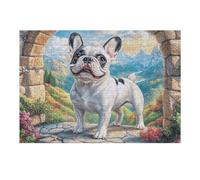 Créatif Bulldog Français Arche de Pierre Champ de Fleurs Mignon Animal de Compagnie Faune Nature Sauvage Puzzle 300 Pièces pour Adultes Engageant Amusant Et Stimulant Parfait pour Passe Temps Et Dé