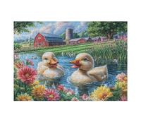 Créatif Canards Blancs Ruisseau de Fleurs de Printemps Faune Sauvage Nature Sauvage Puzzle 300 Pièces pour Adultes Engageant Amusant Et Captivant Parfait pour Loisirs Et Activités Calmes 300 PCS（40x