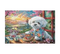 Créatif Caniche Heure du thé Champ de Fleurs Animal de Compagnie Mignon Faune Sauvage Puzzle 1000 Pièces pour Adultes Amusant Captivant Et Relaxant Parfait pour Passe Temps Et Loisirs （75x50cm）