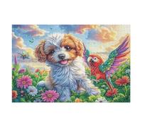 Créatif Cavalier King Charles Spaniel Champ de Fleurs Animal de Compagnie Mignon Puzzle 1000 Pièces pour Adultes Amusant Captivant Et Relaxant Parfait pour Passe Temps Et Loisirs （75x50cm）