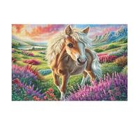 Créatif Cheval Champ de Fleurs Faune Sauvage Nature Sauvage Rural Belle Puzzle 1000 Pièces pour Adultes Amusant Captivant Et Relaxant Parfait pour Passe Temps Et Loisirs （75x50cm）