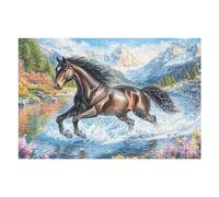 Créatif Cheval en Course Ruisseau Faune Sauvage Nature Sauvage Rural Puzzle 1000 Pièces pour Adultes Amusant Engageant Et Captivant Parfait pour Loisirs Et Détente （75x50cm）