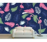 Créatif Coloré Plantes Feuilles Flamant Rose Papier Peint 3D Installation Facile Intissé Tapisserie Bureau Salon Canapé Chambre Décoration Murale-400cm×280cm