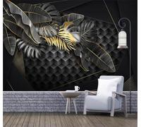 Créatif Doré Et Noir Feuilles Géométrique Tridimensionnel Papier Peint 3D Installation Facile Intissé Tapisserie Bureau Salon Canapé Chambre Décoration Murale-400cm×280cm