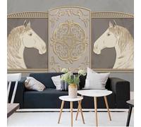 Créatif Doré Géométrique Floral Cheval Papier Peint 3D Installation Facile Intissé Tapisserie Bureau Salon Canapé Chambre Décoration Murale-400cm×280cm