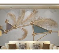 Créatif Doré Géométrique Plume Art Papier Peint 3D Installation Facile Intissé Tapisserie Bureau Salon Canapé Chambre Décoration Murale-150cm×105cm