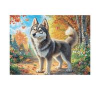 Créatif Famille de huskys Forêt Fleurie Faune Sauvage Nature Sauvage Belle Puzzle 500 Pièces pour Adultes Amusant Captivant Et Relaxant Parfait pour Passe Temps Et Loisirs 500 PCS（52×38cm）