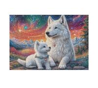 Créatif Famille de Loups Blancs Montagne enneigée Forêt Faune Sauvage Nature Sauvage Puzzle 300 Pièces pour Adultes Engageant Amusant Et Stimulant Parfait pour Passe Temps Et Détente 300 PCS（40x28cm）