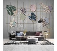 Créatif Géométrique Fil Doré Feuilles Multicolores Papier Peint 3D Installation Facile Intissé Tapisserie Bureau Salon Canapé Chambre Décoration Murale-250cm×170cm