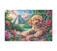 Créatif Golden Retriever Champ de Roses Animal de Compagnie Mignon Puzzle 1000 Pièces pour Adultes Engageant Amusant Et Stimulant Parfait pour Passe Temps Et Détente （75x50cm）
