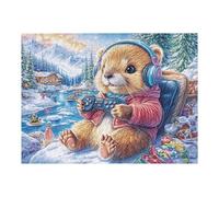 Créatif Hamster Gamer Casque Audio Champ de Fleurs Décontracté Puzzle 500 Pièces pour Adultes Engageant Amusant Et Captivant Parfait pour Loisirs Et Activités Calmes 500 PCS（52×38cm）