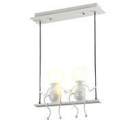 Créatif LED Luminaires suspendus Moderne Double Petites gens Lampe à suspension Réglable Lampes suspendues Salle à manger Fer Dessin animé Lustres Plafonniers 2×E27 Peinture à cuire Blanc