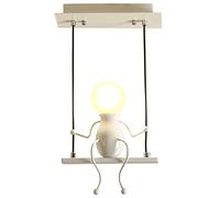 Créatif LED Luminaires suspendus Moderne Petites gens Lampe à suspension Réglable Lampes suspendues Salle à manger Décor Fer Poupée de dessin animé Lustres Plafonniers 1×E27 Peinture à cuire Blanc