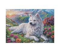 Créatif Loup Blanc Neige Montagne Forêt Faune Sauvage Wild Nature Puzzle 300 Pièces pour Adultes Engageant Amusant Et Captivant Parfait pour Loisirs Et Activités Calmes 300 PCS（40x28cm）