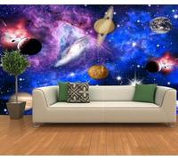 Créatif Multicolore Cosmos Ciel Étoilé Planètes Papier Peint 3D Installation Facile Intissé Tapisserie Bureau Salon Canapé Chambre Décoration Murale-300cm×210cm