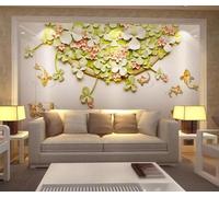 Créatif Plantes Feuilles Vertes Fleurs Petits Poissons Papier Peint 3D Installation Facile Intissé Tapisserie Bureau Salon Canapé Chambre Décoration Murale-250cm×170cm