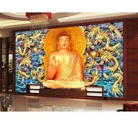 Créatif Relief Or Statue De Bouddha Dragon Papier Peint 3D Installation Facile Intissé Tapisserie Bureau Salon Canapé Chambre Décoration Murale-150cm×105cm