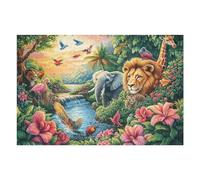 Créatif Roi de la Jungle Rose Champ de Fleurs Faune Sauvage Sauvage Puzzle 1000 Pièces pour Adultes Engageant Amusant Et Captivant Parfait pour Loisirs Et Activités Calmes （75x50cm）