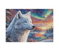 Créatif White Loup Montagne Forêt Faune Nature Sauvage Beautiful Majestic Puzzle 300 Pièces pour Adultes Engageant Amusant Et Captivant Parfait pour Loisirs Et Activités Calmes 300 PCS（40x28cm）