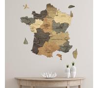 Creatifwood Carte de France en Bois 2D- Décoration Murale pour salon, bureau et chambre - noms gravés - cadeau pour voyageurs (Graphite, 51L x 50l cm, Sans cadre)
