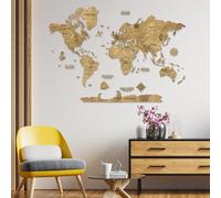 Creatifwood Carte du monde en bois 2D pour décoration murale - Mappemonde en Bois - Art mural - Pour salon, bureau ou chambre (Dark, S : 80 x 55 cm)