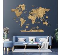 Creatifwood Carte du monde en bois 2D pour décoration murale - Mappemonde en Bois - Art mural - Pour salon, bureau ou chambre (Dark, 150L x 105l cm)