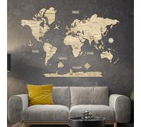 Creatifwood Carte du monde en bois 2D pour décoration murale - Mappemonde en Bois - Art mural - Pour salon, bureau ou chambre (Light, 150L x 105l cm)