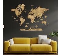 Creatifwood Carte du monde en bois 2D pour décoration murale - Mappemonde en Bois - Art mural - Pour salon, bureau ou chambre (Dark, 100L x 70l cm)