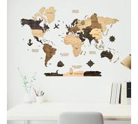 Creatifwood Carte du monde en bois 2D pour décoration murale - Mappemonde en Bois - Art mural - Pour salon, bureau ou chambre (Multicolor, 80L x 55l cm)