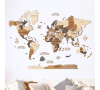 Creatifwood Carte du monde en bois 3D pour décoration murale - Mappemonde en Bois - Art mural - Pour salon, bureau ou chambre (Multicolor, 100L x 70l cm, Sans cadre)