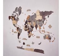 Creatifwood Carte du monde en bois 3D pour décoration murale - Mappemonde en Bois - Art mural - Pour salon, bureau ou chambre (Graphite, 150L x 105l cm, Sans cadre)