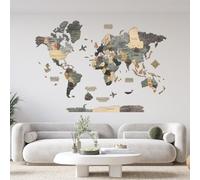Creatifwood Carte du monde en bois 3D pour décoration murale - Mappemonde en Bois - Art mural - Pour salon, bureau ou chambre (Graphite, 200L x 140l cm, Sans cadre)